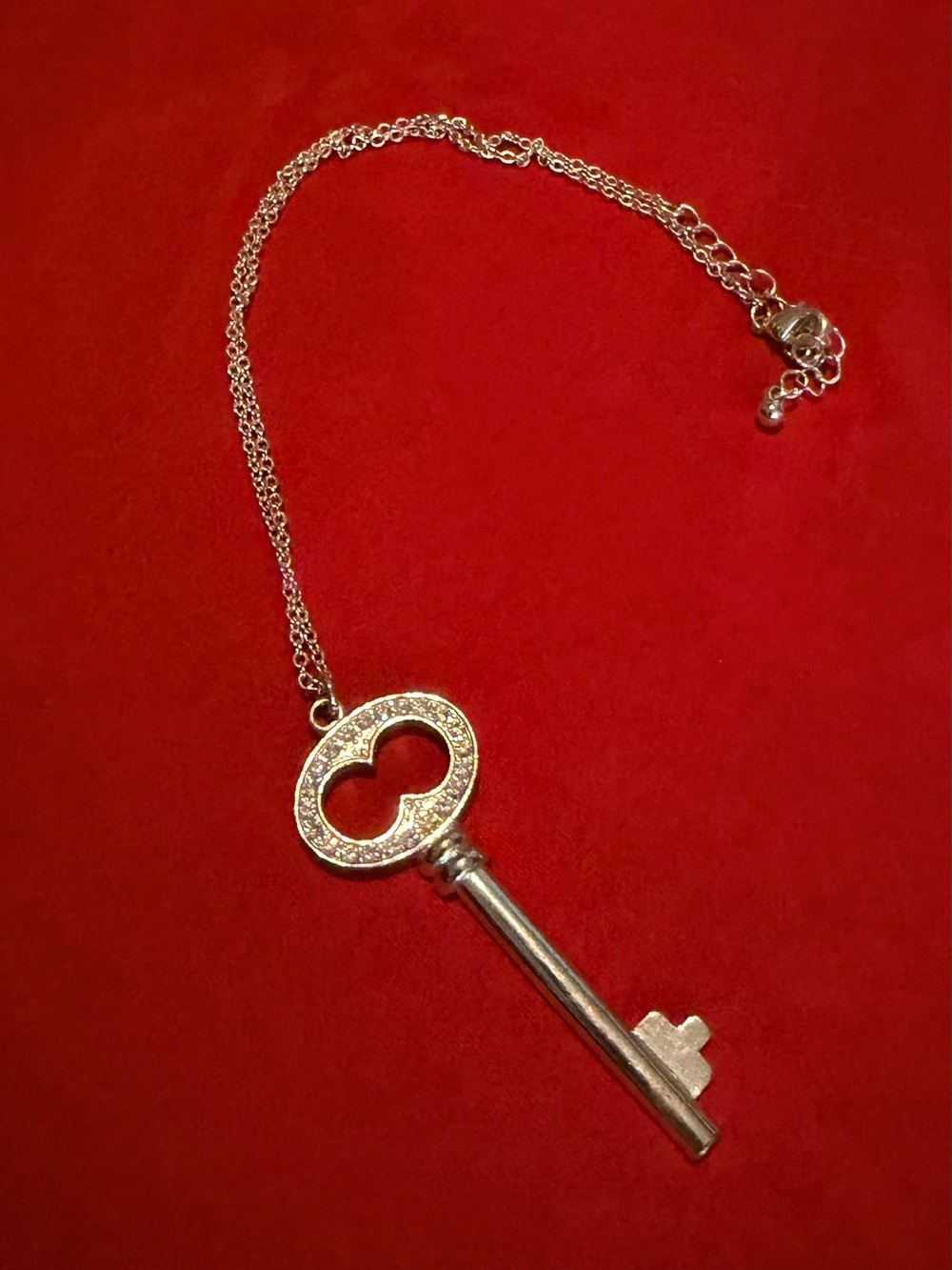 Silver Crystal Key Pendant Necklace with Pavé Accent